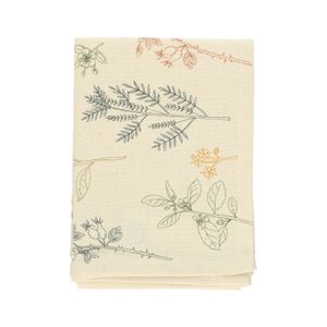 Chemin de table, coton bio GOTS, liseré herbes aromatiques, 50 x 145 cm