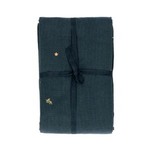Nappe de Noël, bleu foncé, motif brodé, coton bio, 145 x 250