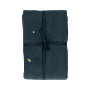 Tablecloth Christmas, dark blue, embroidered design, organic cotton, 145 x 250