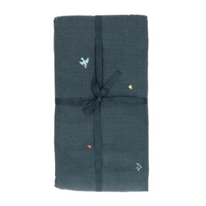 Nappe de Noël, bleu foncé, motif brodé, coton bio, 145 x 300 cm