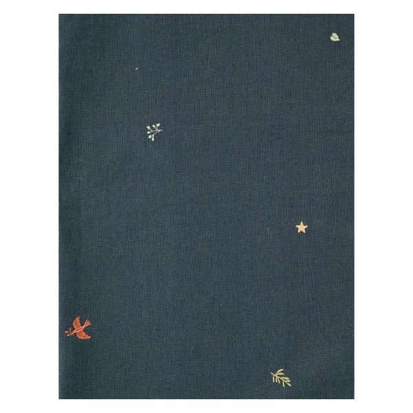 Table runner Christmas, dark blue, embroidered design, organic cotton, 50 x 150 cm