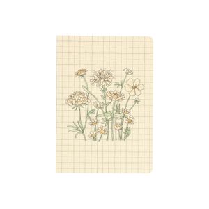 Carnet de notes, feuilles lignées, fleurs blanches A5