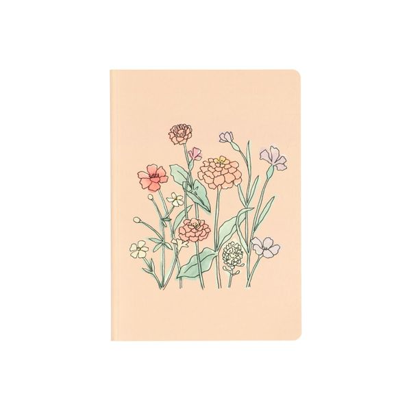Carnet de notes, feuilles lignées, fleurs, rose, A5