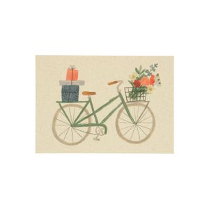 Kaart, fiets bloemen en cadeaus