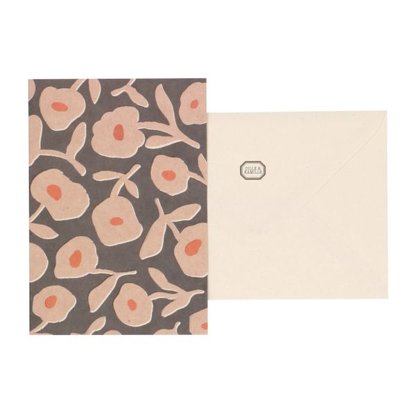 Kaart met envelop, bloemen, roze