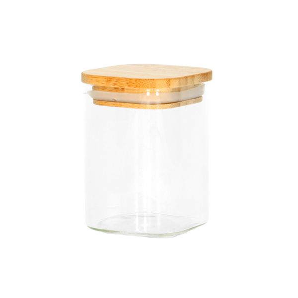 Square jar, heat-proof glass, bamboo lid 200 ml