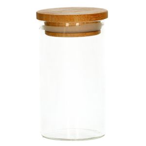 Kruidenpotje rond, hittebestendig glas, bamboe dop120 ml