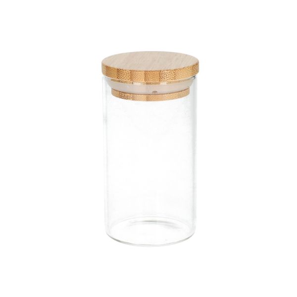 Kruidenpotje rond, hittebestendig glas, bamboe dop120 ml
