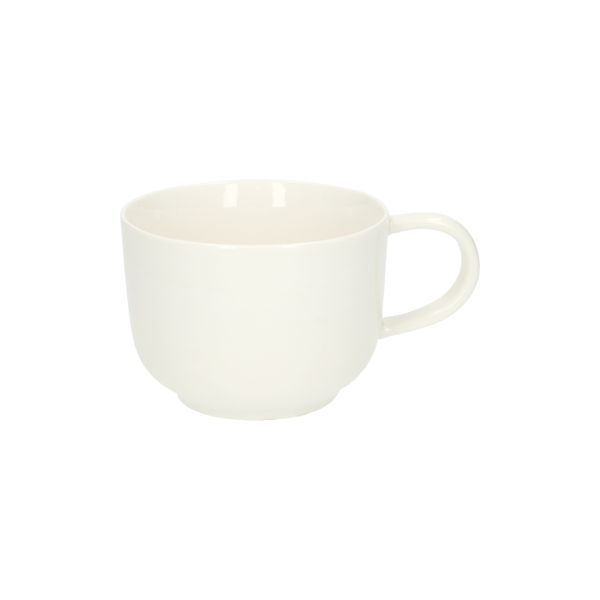 White, porcelain organically-shaped cappuccino mug, Ø 11 cm