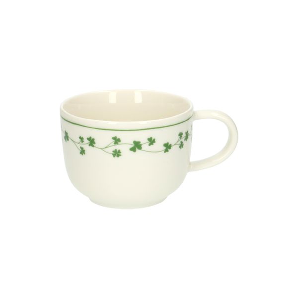 Organically-shaped, porcelain, cappuccino mug with clover motif, Ø 11 cm