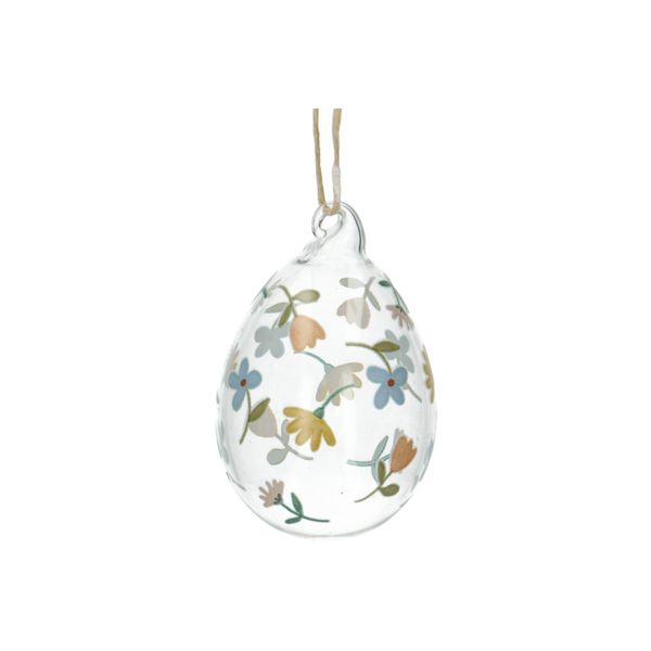 Glass Easter egg ornament with flowers