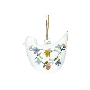 Glass Easter egg ornament with bird with flower