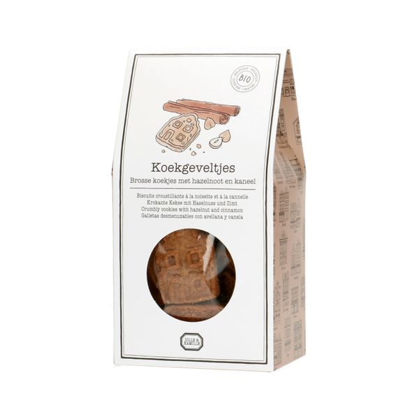 Image of Geveltje koekjes, biologisch, hazelnoot/kaneel, 140 gram