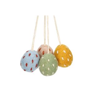 Set of 4 felt, spotted-egg shaped Easter ornaments
