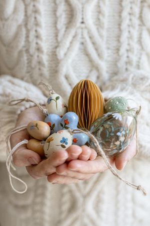Set of 4 felt, spotted-egg shaped Easter ornaments