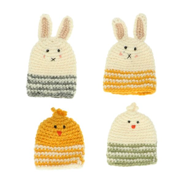 Yellow, rabbit-shaped egg cosy