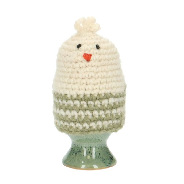 Green, chick-shaped egg cosy