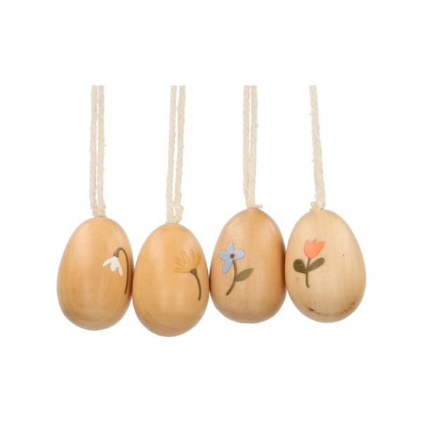 4 wooden eggs with flower