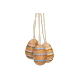 3 wooden striped eggs