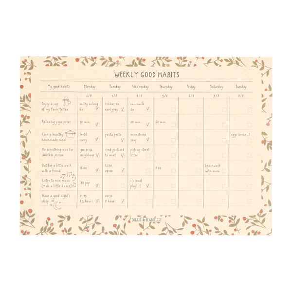 A4 week planner ‘good habits’, winter berry motif