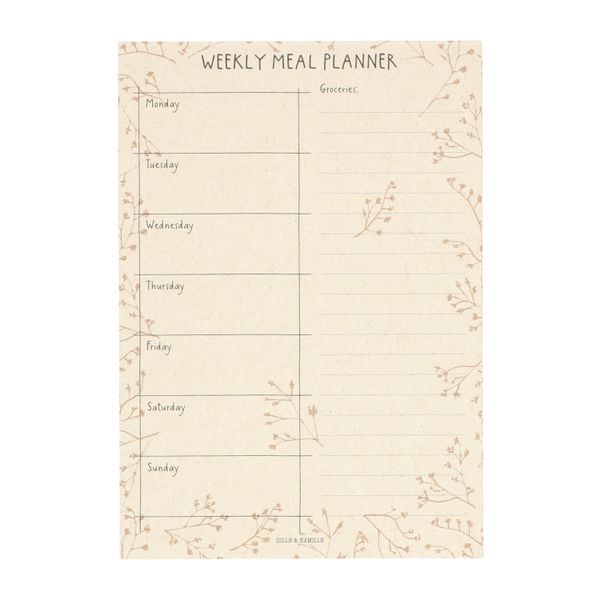 A5 menu week planner with twig motif