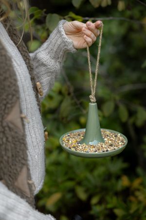 Large, green porcelain, birdfeeder