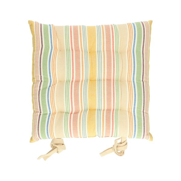 Galette de chaise, coton bio, rayures multicolores, 40 x 40 cm