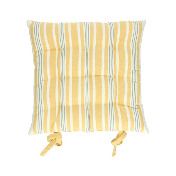 Galette de chaise, coton bio, rayures jaunes, 40 x 40 cm