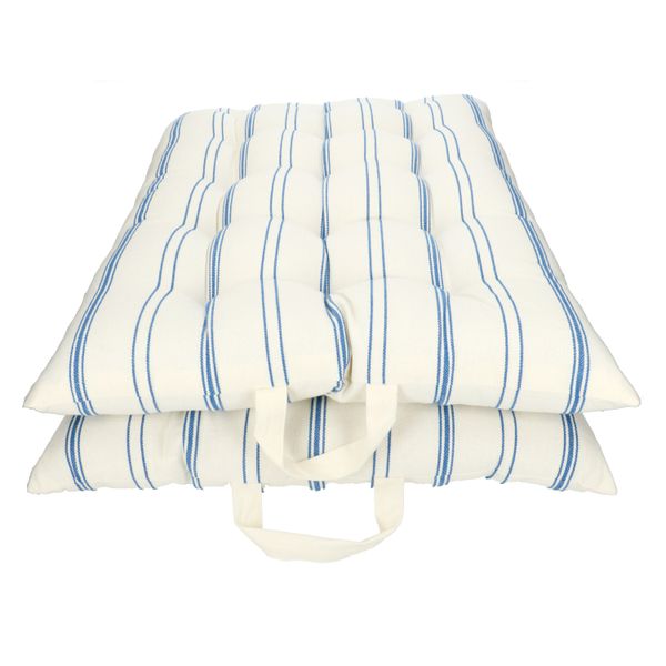 Blue striped, organic cotton couch cushion, 140 x 50 cm
