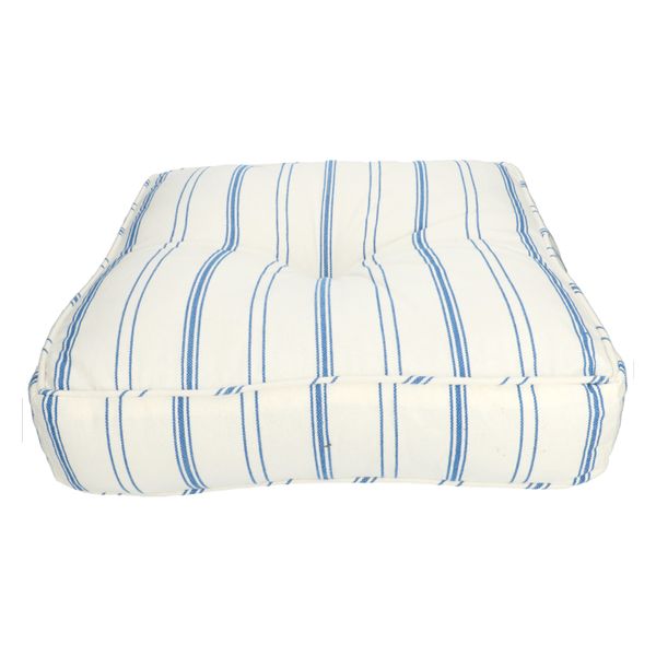 Blue striped, organic cotton seat cushion, 50 x 50 cm