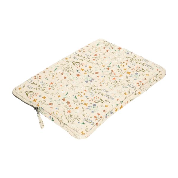 Cotton laptop cover with meadow flower motif, 15 inch