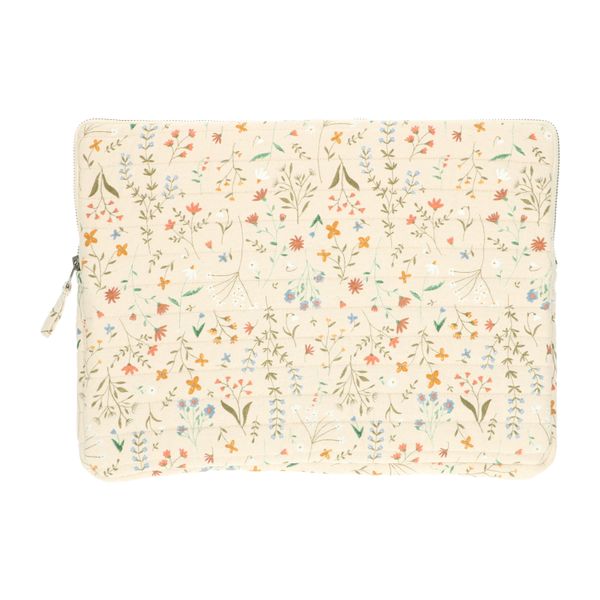 Cotton laptop cover with meadow flower motif, 15 inch