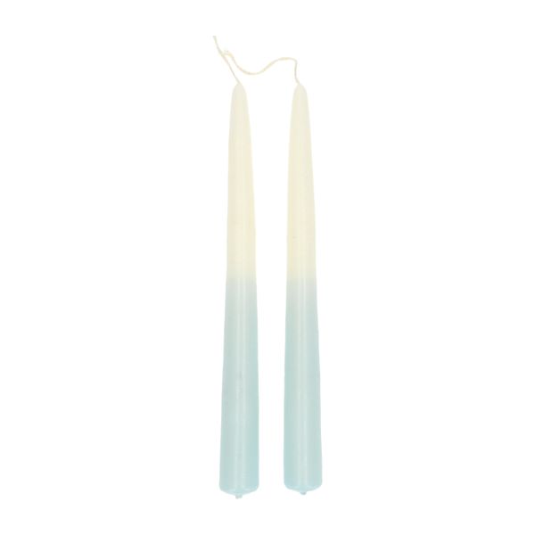 2 blue, dip-dyed dinner candles