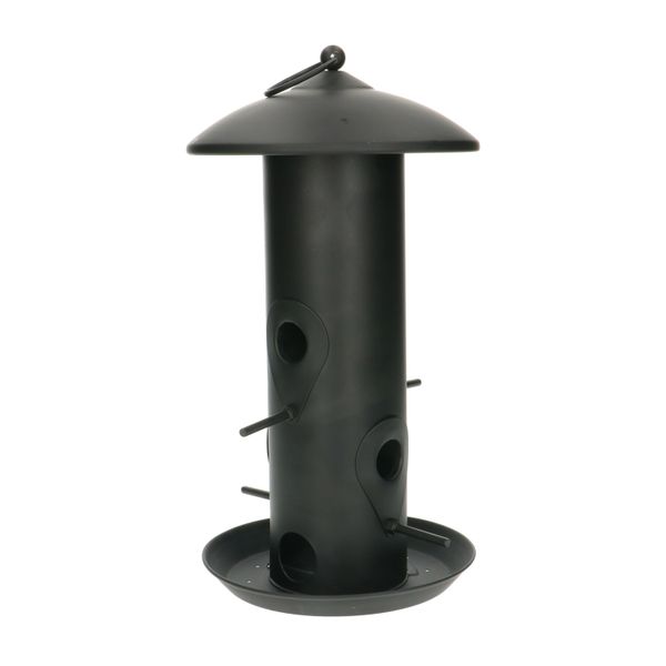 Black metal bird feeder silo