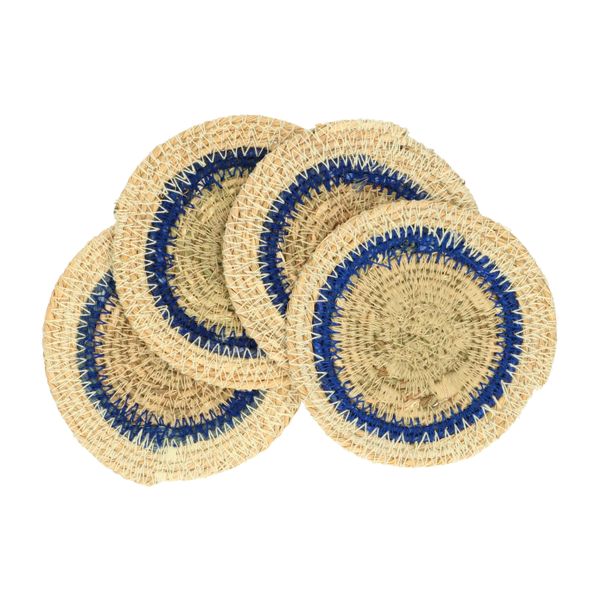 Onderzetter rond, zeegras, donkerblauw, Ø 11 cm, set van 4