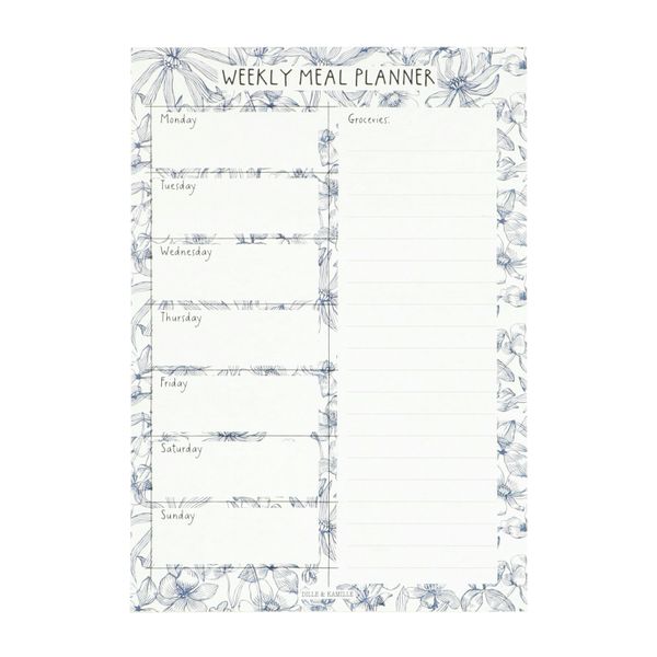 Weekplanner, menu, blauwe bloem, A5