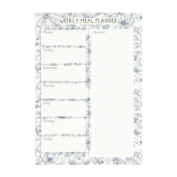 Image of Weekplanner, menu, blauwe bloem, A5