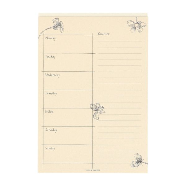 Weekplanner, menu, blauwe bloem, A5