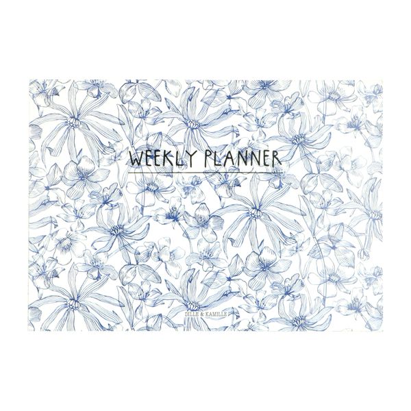 Weekly planner, blue flower motif, A4