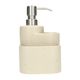 Beige, speckled earthenware and stainless steel soap dispenser with 2 holders