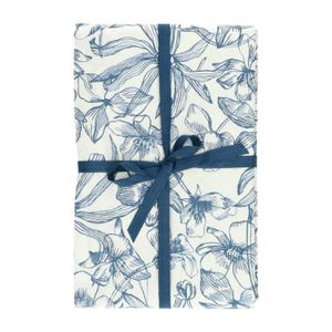 Tafelkleed, bio-katoen, blauwe bloemen, 145 x 180 cm