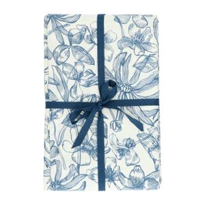 Tafelkleed, bio-katoen, blauwe bloemen, 145 x 250 cm