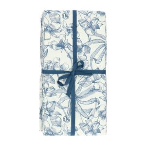 Tafelkleed, bio-katoen, blauwe bloemen, 145 x 300 cm