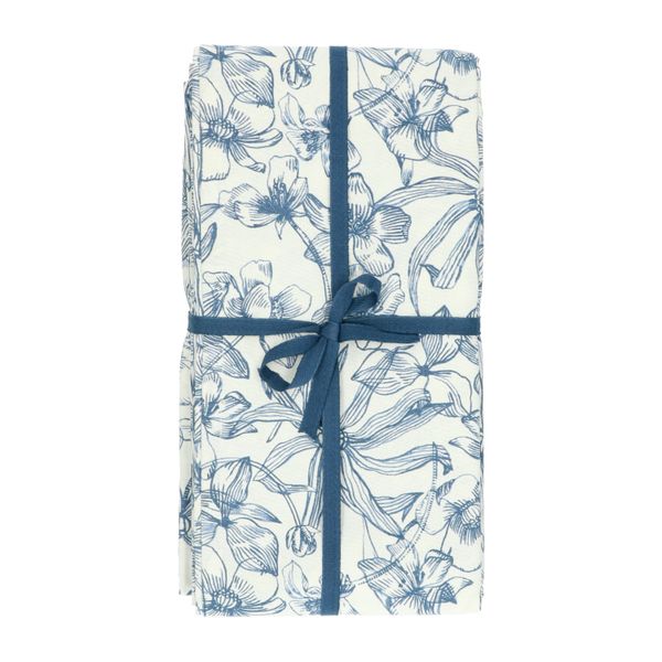 Tablecloth, GOTS organic cotton, blue, flowers, 145 x 300 cm 