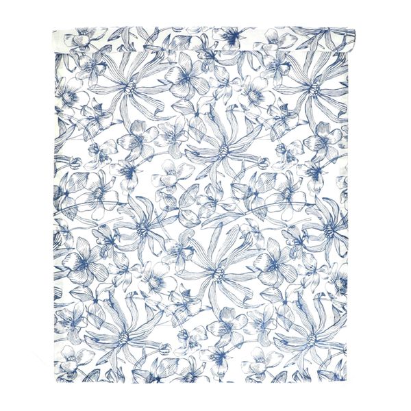 Table runner, GOTS organic cotton, blue, flowers, 50 x 145 cm