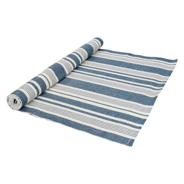 Table runner, GOTS organic cotton, blue, striped, 50 x 145 cm