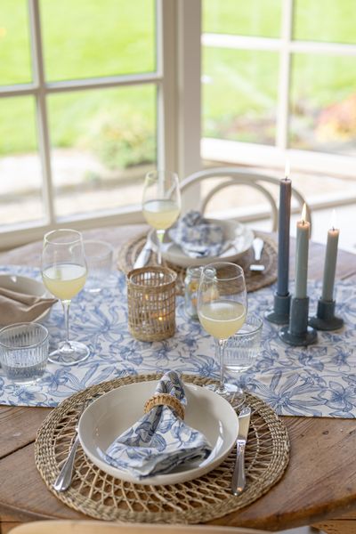 Table runner, GOTS organic cotton, blue, striped, 50 x 145 cm