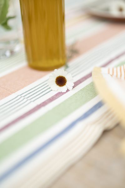 Tablecloth, GOTS organic cotton, multicoloured, striped, 145 x 300 cm 