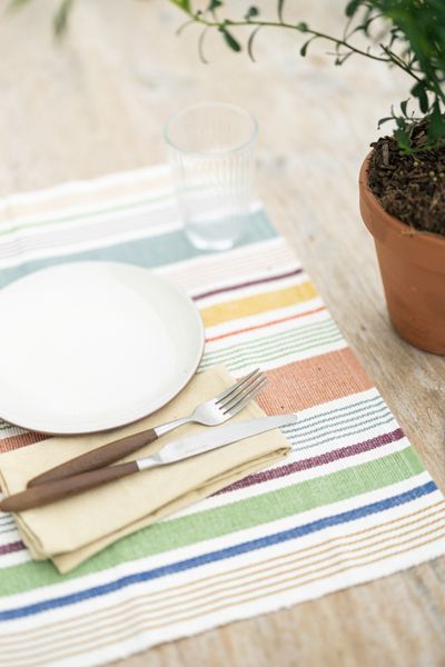 Placemat ribcord, GOTS organic cotton, multicoloured, striped, 35 x 50 cm