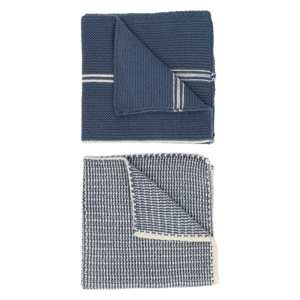 Vaatdoekjes, gebreid katoen, blauw, 2 stuks, 25 x 25 cm